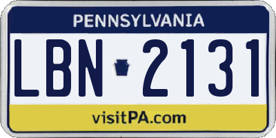PA license plate LBN2131