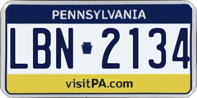 PA license plate LBN2134