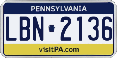 PA license plate LBN2136