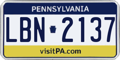 PA license plate LBN2137