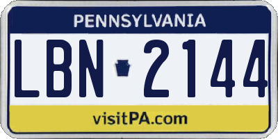 PA license plate LBN2144