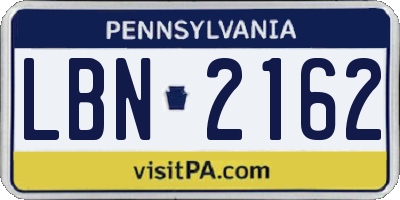 PA license plate LBN2162