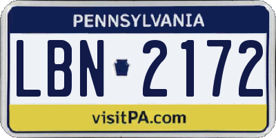 PA license plate LBN2172