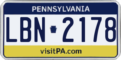 PA license plate LBN2178