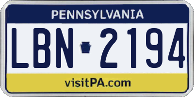 PA license plate LBN2194