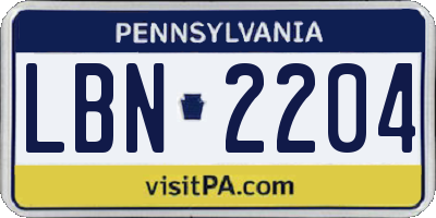 PA license plate LBN2204