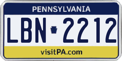 PA license plate LBN2212