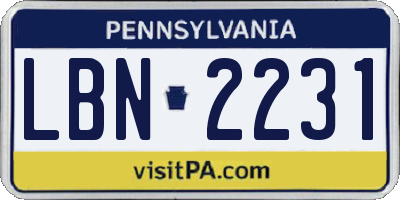 PA license plate LBN2231