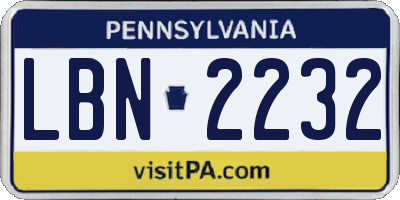 PA license plate LBN2232