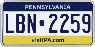PA license plate LBN2259