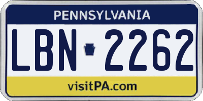 PA license plate LBN2262