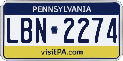 PA license plate LBN2274
