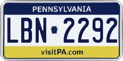 PA license plate LBN2292
