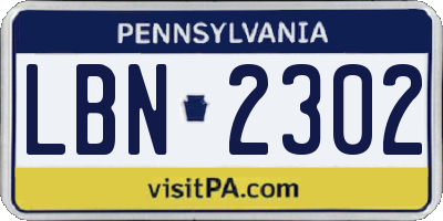 PA license plate LBN2302