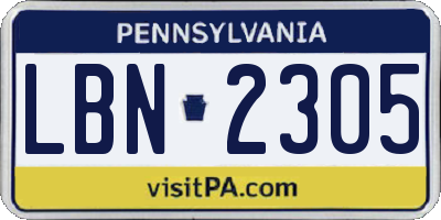 PA license plate LBN2305