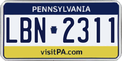PA license plate LBN2311