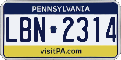PA license plate LBN2314