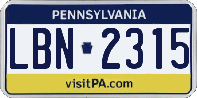 PA license plate LBN2315
