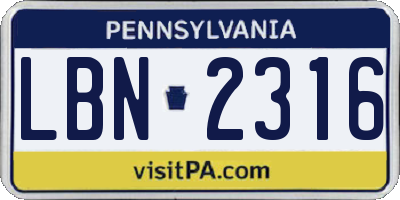 PA license plate LBN2316