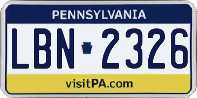 PA license plate LBN2326