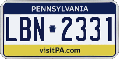 PA license plate LBN2331