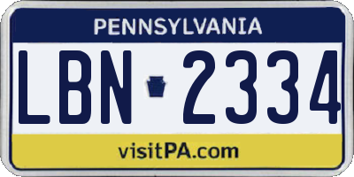 PA license plate LBN2334