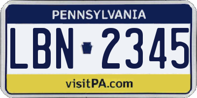 PA license plate LBN2345