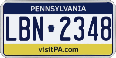 PA license plate LBN2348