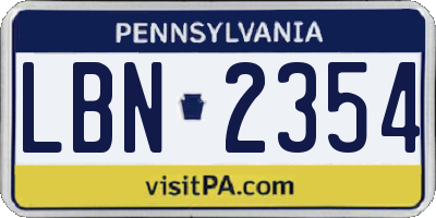 PA license plate LBN2354