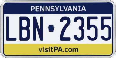 PA license plate LBN2355