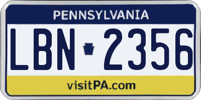 PA license plate LBN2356