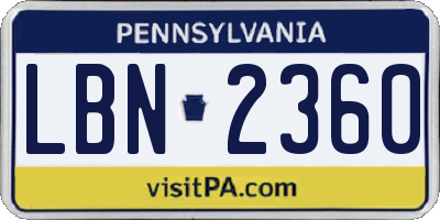 PA license plate LBN2360