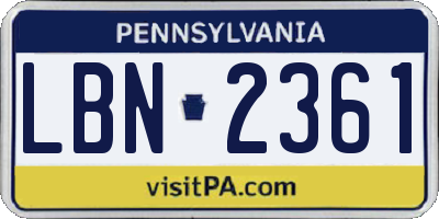 PA license plate LBN2361
