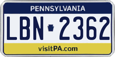 PA license plate LBN2362