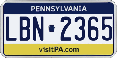 PA license plate LBN2365