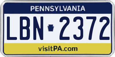 PA license plate LBN2372