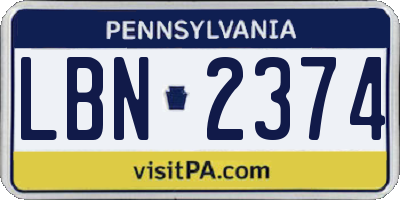 PA license plate LBN2374