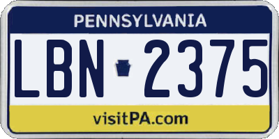 PA license plate LBN2375