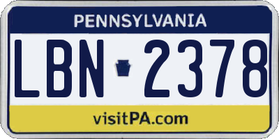 PA license plate LBN2378