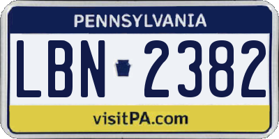 PA license plate LBN2382