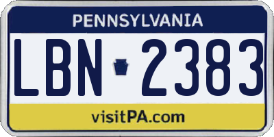 PA license plate LBN2383