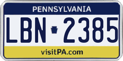PA license plate LBN2385