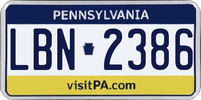 PA license plate LBN2386