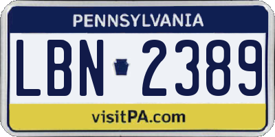 PA license plate LBN2389