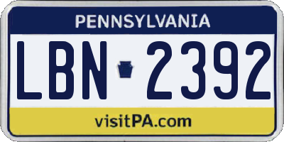 PA license plate LBN2392