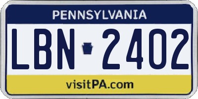 PA license plate LBN2402