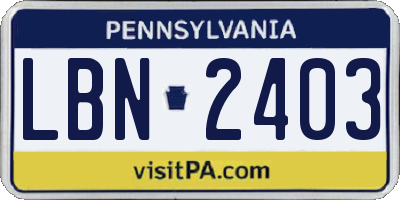 PA license plate LBN2403