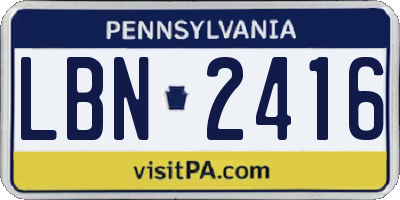 PA license plate LBN2416