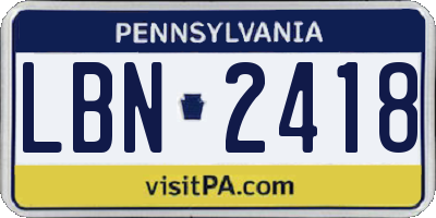 PA license plate LBN2418
