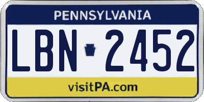 PA license plate LBN2452